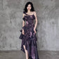 Pretty Irregular Ruffle Spaghetti Straps Grape Prom Dresses With Flower Long Birthday Dress SH2895