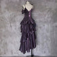 Pretty Irregular Ruffle Spaghetti Straps Grape Prom Dresses With Flower Long Birthday Dress SH2895