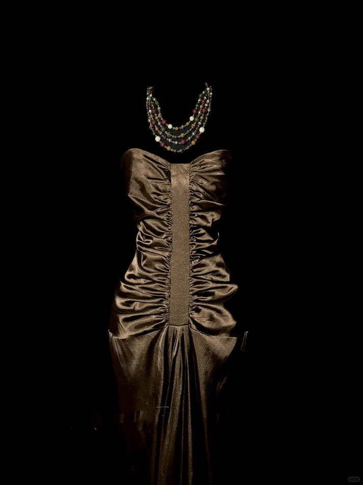 Vintage Mermaid Sweetheart Brown Long Prom Gown Fairy Prom Dresses SH3092