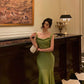Classy Mermaid Straps Green Satin Long Evening Dresses Birthday Outfits SH2893