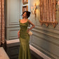 Classy Mermaid Straps Green Satin Long Evening Dresses Birthday Outfits SH2893