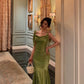 Classy Mermaid Straps Green Satin Long Evening Dresses Birthday Outfits SH2893