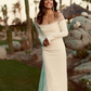 Elegant White Mermaid Long Sleeve Tulle Satin Long Sweep Wedding Dress SH4773