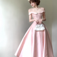 Princess Pink A Line Off the Shoulder Satin Long Party Dress Evening Dress SH3381