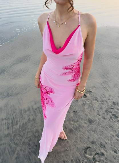 Pink Lily Sheath Straps Chiffon Long Prom Dress Vacation Dress SH6258