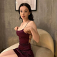 Sexy Burgundy Sheath Spaghetti Strap Satin Short Cocktail Dress Homecoming Dress SH4358