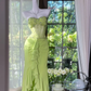Vintage Green Mermaid Sweetheart Neck Beaded Ruffle Chiffon Prom Dress SH5122
