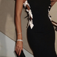 Elegant Mermaid Strapless Black Satin Long Prom Dress Evening Dress with Slit SH2140