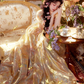 Dreamy Ball Gown Off the Shoulder Corset Golden Tulle Prom Dress 16th Birthday Dress SH4055