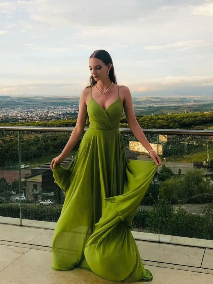 Simple Green Chiffon Long Prom Dress,A Line Evening Dress SH1546