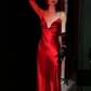 Sexy Red Spaghetti Straps Satin Prom Dress Evening Dress Date Dress SH5645