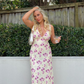 Simple A Line V Neck Print Floral Chiffon Prom Dress Evening Dress SH1604