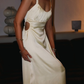Light Yellow Satin Long Prom Dress Bridesmaid Dress Evening Dress SH923