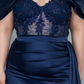 Off The Shoulder Navy Blue Satin Prom Dress  SH927