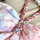 Pink Print Floral A Line Halter Beaded Chiffon Short Prom Dress Homecoming Dress SH5837