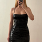 Sexy Backless Sheath Spaghetti Straps Black Sequin Short Prom Dress Homecoming Dress Outfits SH6835