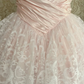 Vintage A Line Strapless Layered Lace Light Pink Satin Long Prom Dress Evening Dress SH1880
