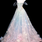 Dreamy A Line Straps Ruffle Sequin Pink Blue Tulle Long Prom Dress SH3245