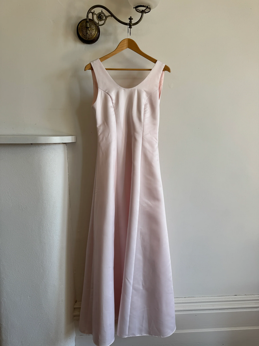 Gentle A Line Straps Light Pink Satin Prom Dress Wedding Guest Dress SH4427
