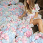 Blue Pink Print Floral A Line Puff V Neck Chiffon Short Homecoming Dress Outfits SH3700