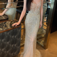 Stunning Sheath Spaghetti Strap Shiny Rhinestone Tulle Prom Dress Evening Dress SH7719