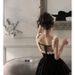 Cute A Line Straps White Floral Black Tulle Short Homecoming Dress Outfits SH5824