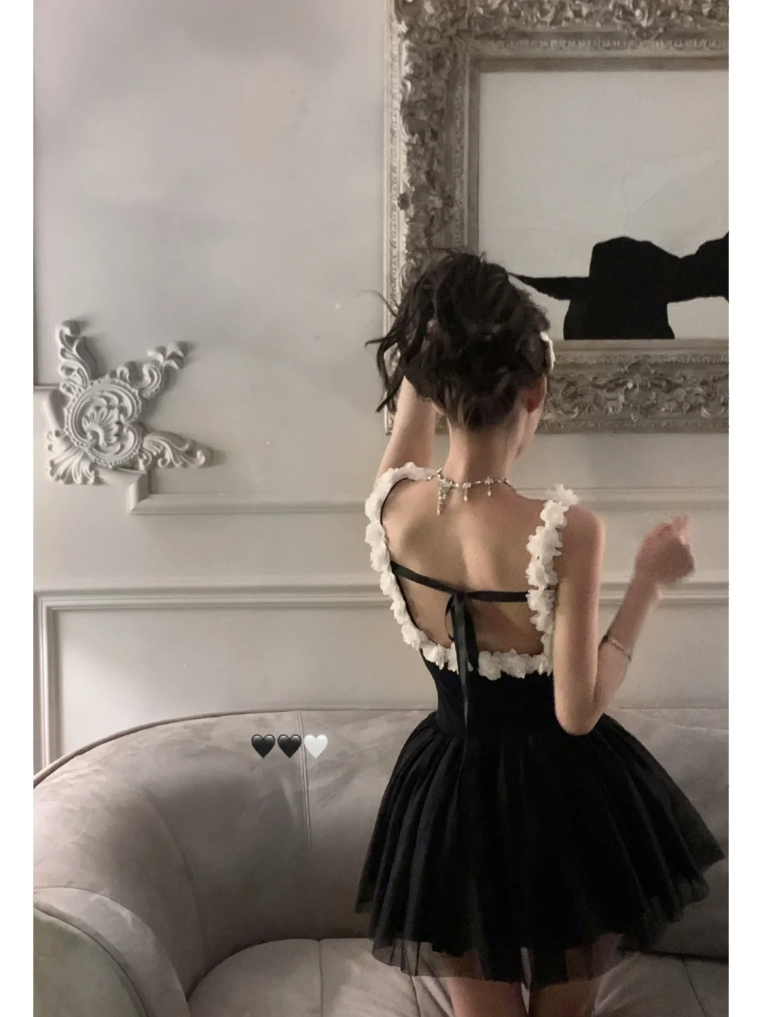 Cute A Line Straps White Floral Black Tulle Short Homecoming Dress Outfits SH5824