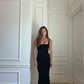 Elegant Black Sheath Straps Satin Prom Dress Evening Dress Outfits SH7253