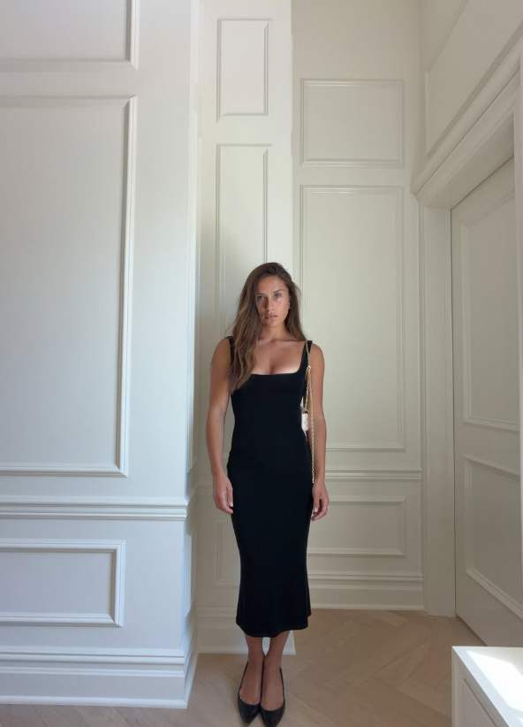 Elegant Black Sheath Straps Satin Prom Dress Evening Dress Outfits SH7253