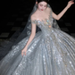 Shiny Rhinestone Beaded Silver Sequin Ball V Neck Prom Dress Evening Dress Party Dress SH3613