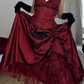 Vintage A Line Straps Appliques Burgundy Satin Prom Dress Evening Dress SH6072