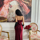 Burgundy Vintage A Line Exquisite Beaded Satin Long Prom Dress Wedding Guest Dress SH5386
