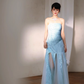Blue Classy A Line Strapless Sequin Tulle Long Evening Dress Gown Dress SH3587