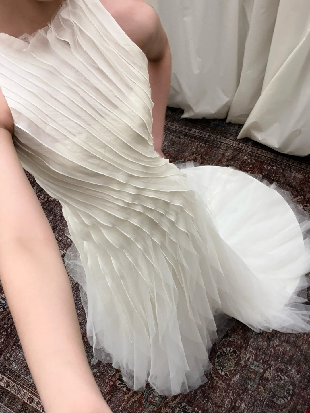 Unique A Line Ivory Layered Chiffon Tulle Long Prom Dress Wedding Dress SH4581