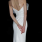 Simple Mermaid Bow White Tulle Satin Long Wedding Dress SH5231