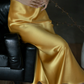 Simple Yellow A Line Spaghetti Strap Satin Open Back Prom Dress Evening Dress SH4210