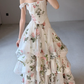 Gentle A Line Straps Print Layered White Chiffon Long Prom Dress Evening Dress SH7702