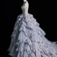 Unique A Line Long Sleeve Flower Tiered Tulle Long Party Dress Evening Dress Ball Gown SH2815