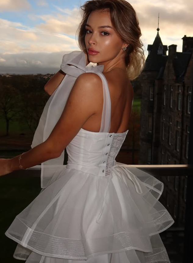 White A Line Straps Layered Organza Short Homecoming Dress Outfits SH6493