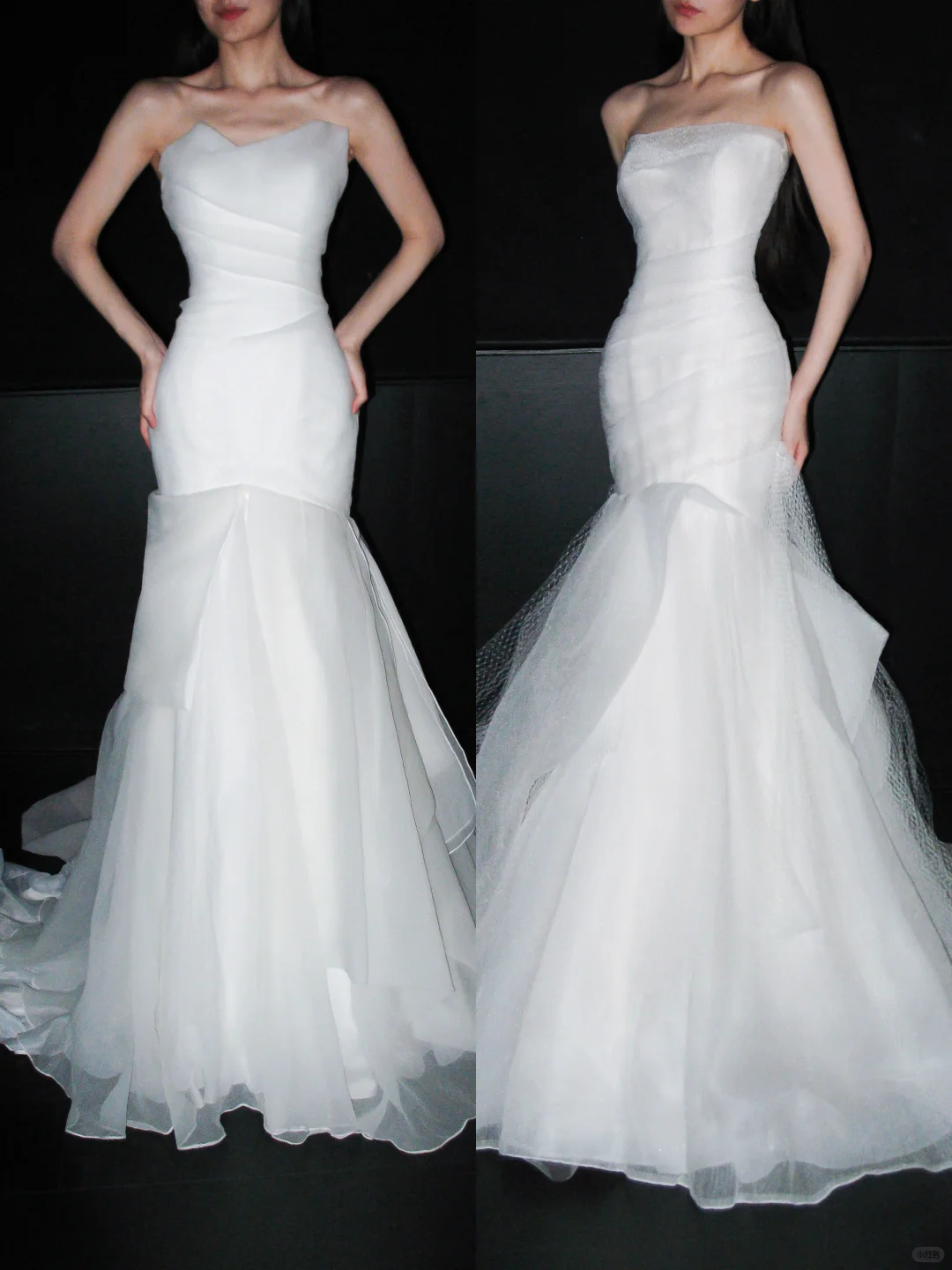 White Ethereal Mermaid Strapless Organza Long Train Wedding Dress SH8912