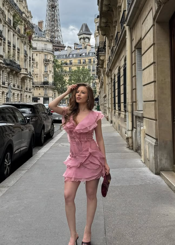 Pink A Line V Neck Ruffle Layered Chiffon Short Prom Dress Homecoming Dress SH9034