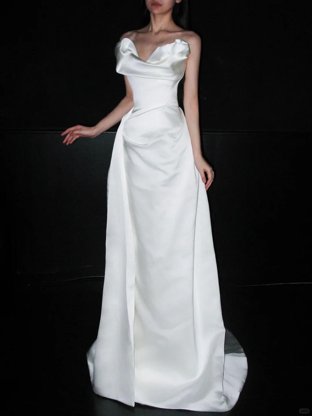 High-class Unique A Line Strapless White Satin Long Wedding Dress SH6629
