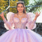 Cute Pink A Line Long Sleeve Flower Tulle Quinceanera Dresses Ball Gown SH2556
