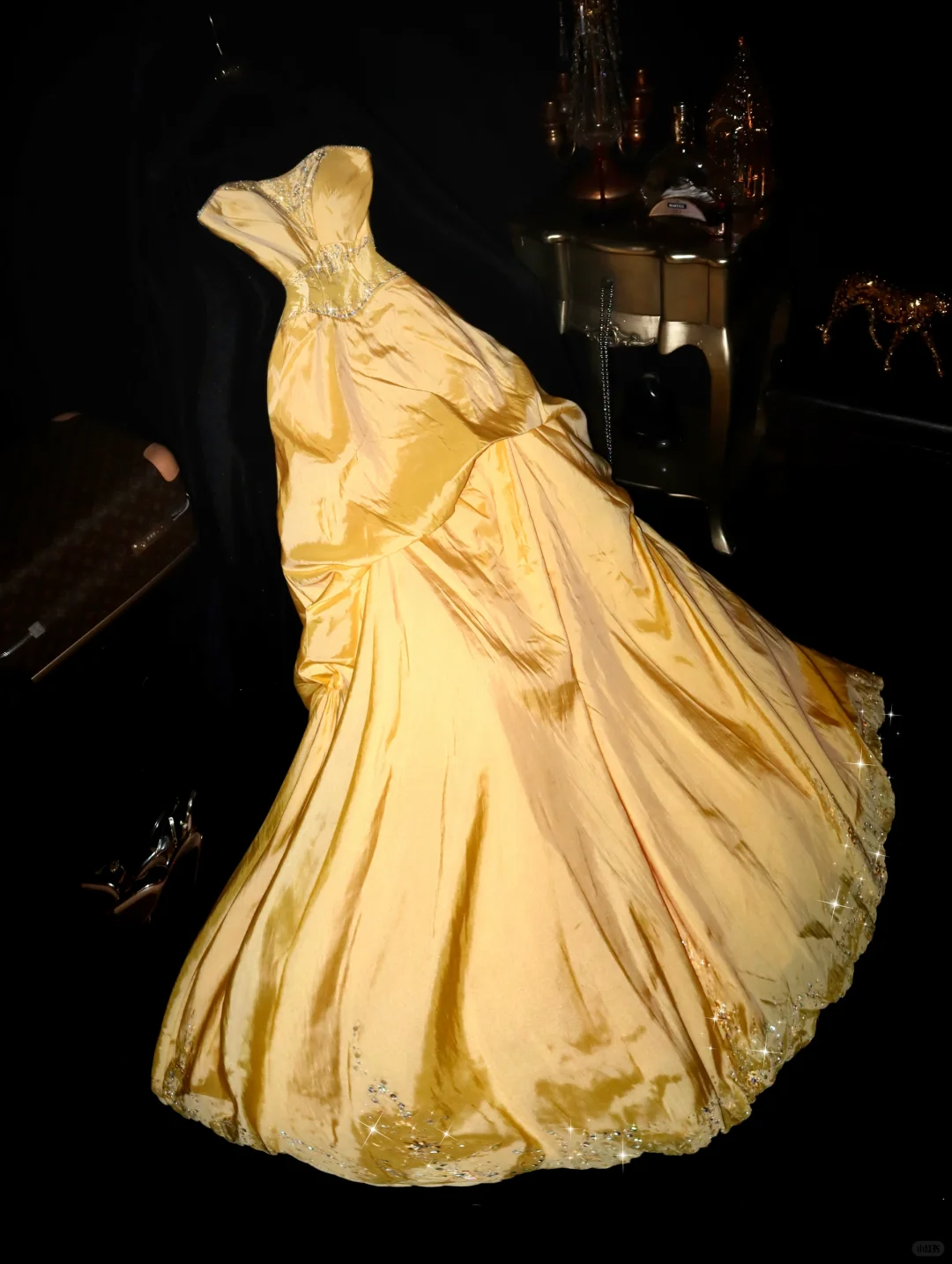 Dazzling Yellow A Line Sweetheart Neck Beaded Satin Prom Dress Party Evening Dress SH5994