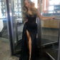 Sexy Black Lace Sequin Slit Long Prom Dress Mermaid Evening Dress SH1451