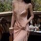 Romantic Light Pink Sheath Straps Satin Prom Dress Evening Dress Date Dress SH5649