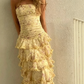 Glamorous Sleeveless Strapless Yellow Print Floral Chiffon Long Prom Dress with Ruffles SH5462