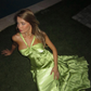 Sexy A Line Halter Green Satin Long Prom Dress Evening Dress SH1817