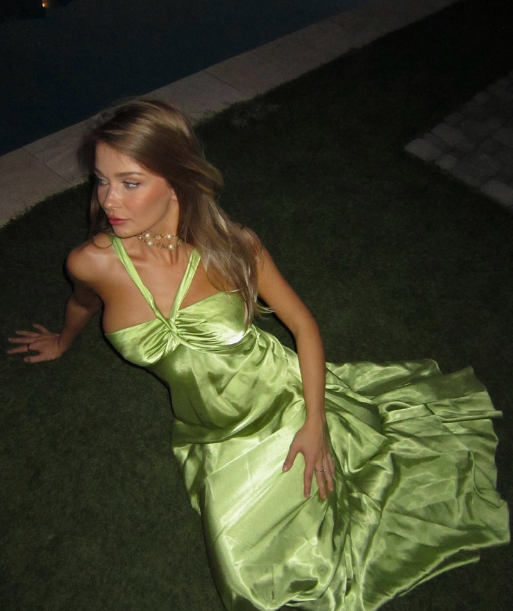 Sexy A Line Halter Green Satin Long Prom Dress Evening Dress SH1817