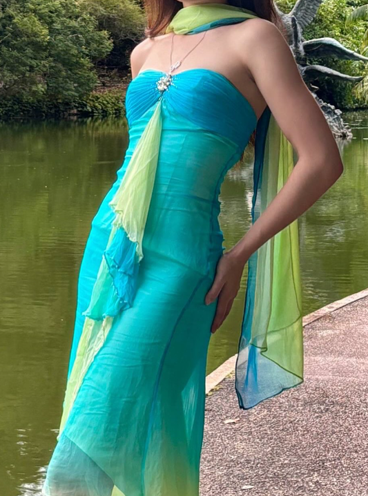 Charming A Line Sweetheart Neck Rhinestone Chiffon Prom Dress Evening DressSH2634